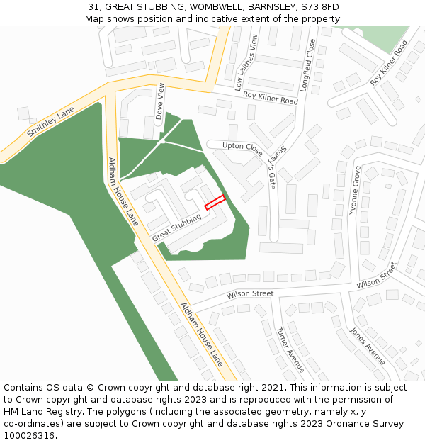 31, GREAT STUBBING, WOMBWELL, BARNSLEY, S73 8FD: Location map and indicative extent of plot