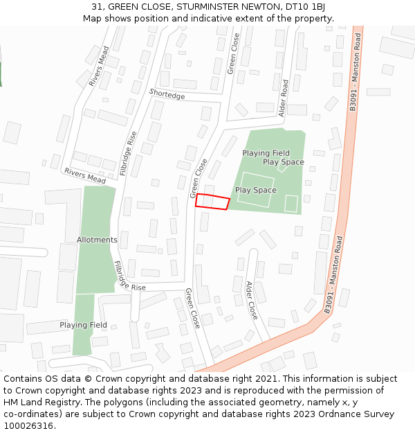 31, GREEN CLOSE, STURMINSTER NEWTON, DT10 1BJ: Location map and indicative extent of plot