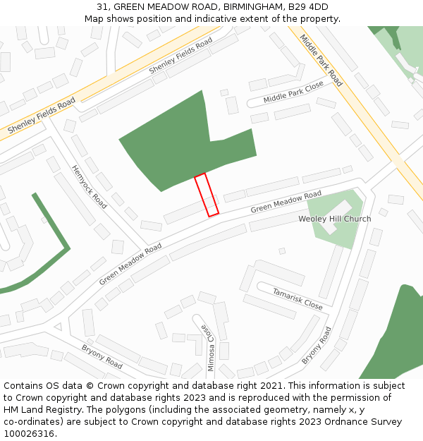 31, GREEN MEADOW ROAD, BIRMINGHAM, B29 4DD: Location map and indicative extent of plot