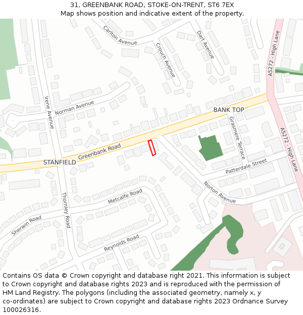 31, GREENBANK ROAD, STOKE-ON-TRENT, ST6 7EX: Location map and indicative extent of plot