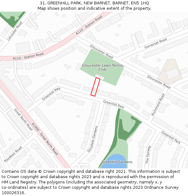 31, GREENHILL PARK, NEW BARNET, BARNET, EN5 1HQ: Location map and indicative extent of plot