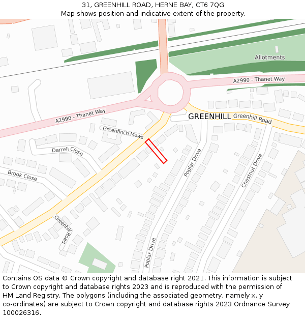 31, GREENHILL ROAD, HERNE BAY, CT6 7QG: Location map and indicative extent of plot