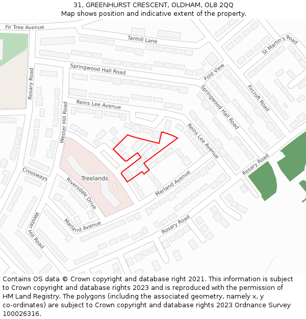 31, GREENHURST CRESCENT, OLDHAM, OL8 2QQ: Location map and indicative extent of plot