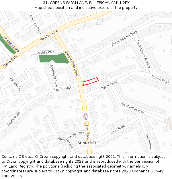 31, GREENS FARM LANE, BILLERICAY, CM11 2EX: Location map and indicative extent of plot