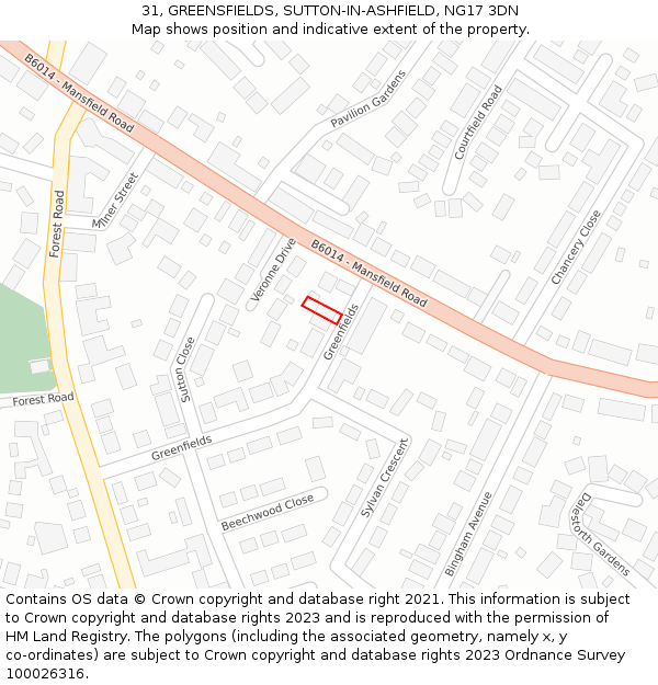 31, GREENSFIELDS, SUTTON-IN-ASHFIELD, NG17 3DN: Location map and indicative extent of plot