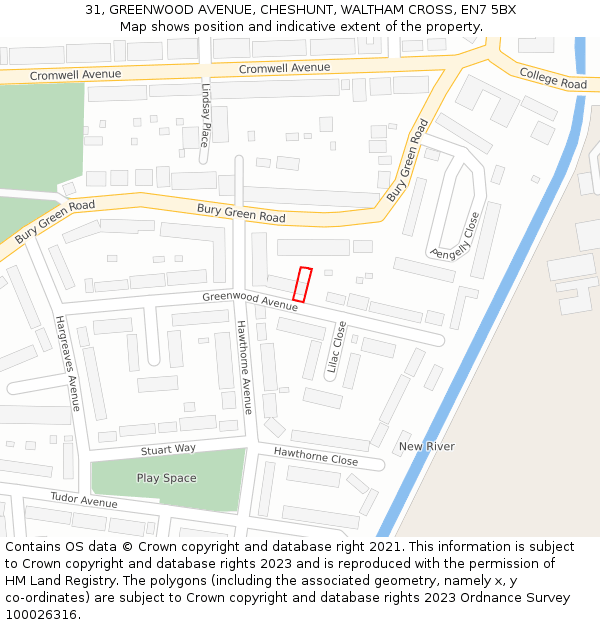 31, GREENWOOD AVENUE, CHESHUNT, WALTHAM CROSS, EN7 5BX: Location map and indicative extent of plot