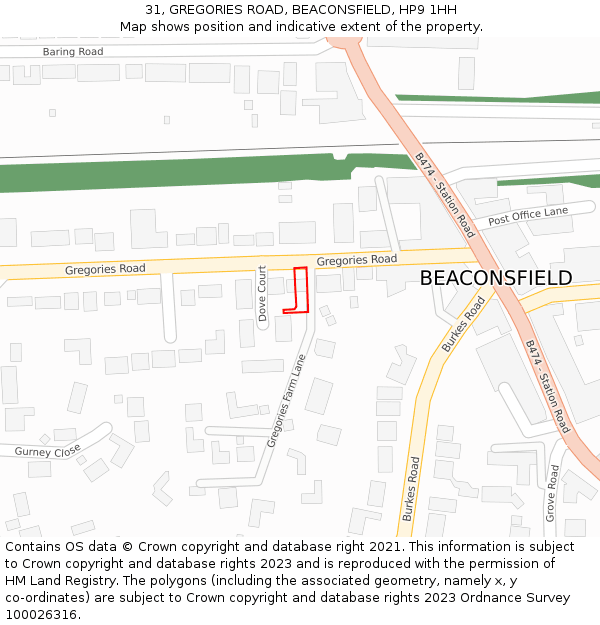 31, GREGORIES ROAD, BEACONSFIELD, HP9 1HH: Location map and indicative extent of plot