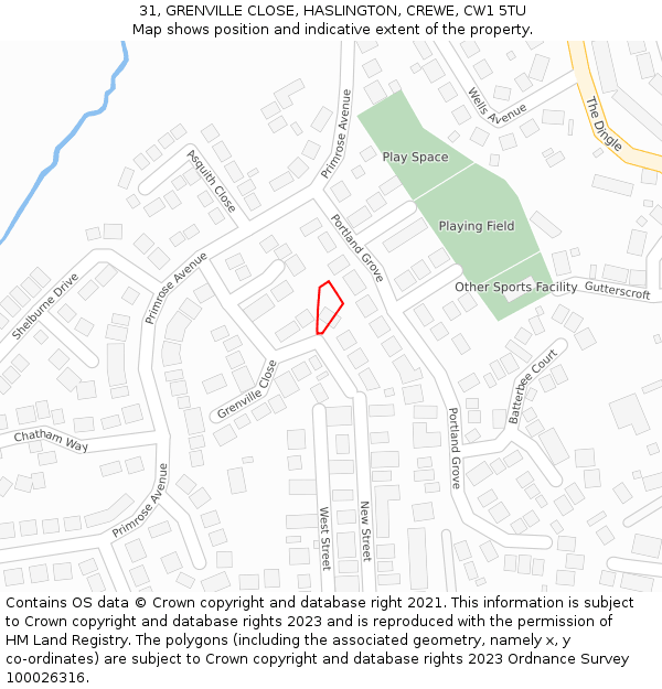 31, GRENVILLE CLOSE, HASLINGTON, CREWE, CW1 5TU: Location map and indicative extent of plot