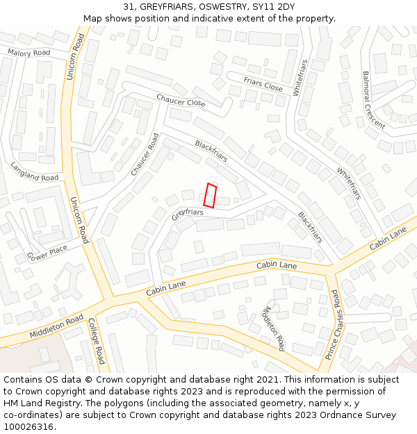 31, GREYFRIARS, OSWESTRY, SY11 2DY: Location map and indicative extent of plot