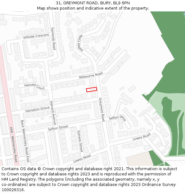 31, GREYMONT ROAD, BURY, BL9 6PN: Location map and indicative extent of plot