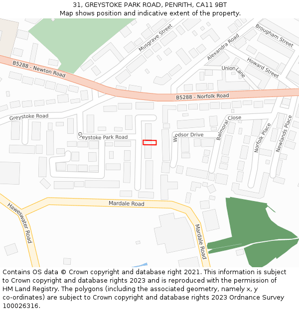 31, GREYSTOKE PARK ROAD, PENRITH, CA11 9BT: Location map and indicative extent of plot