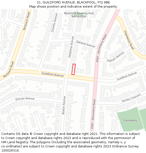 31, GUILDFORD AVENUE, BLACKPOOL, FY2 9BE: Location map and indicative extent of plot