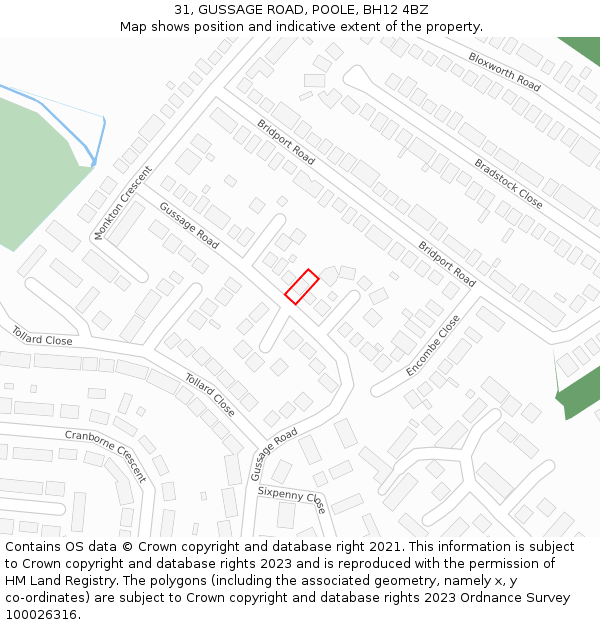 31, GUSSAGE ROAD, POOLE, BH12 4BZ: Location map and indicative extent of plot