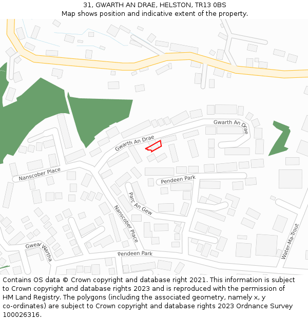 31, GWARTH AN DRAE, HELSTON, TR13 0BS: Location map and indicative extent of plot