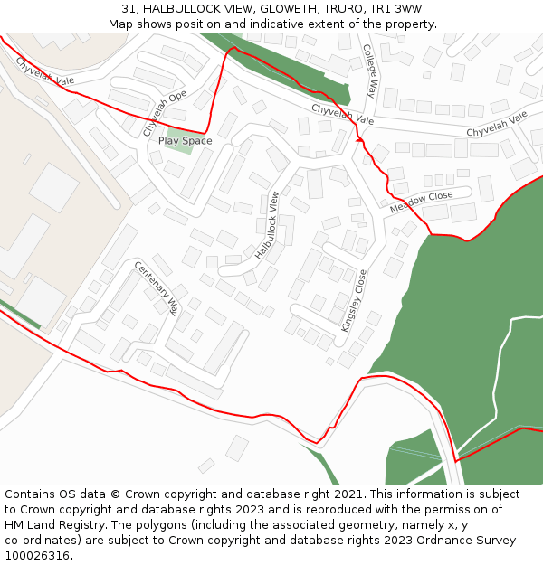 31, HALBULLOCK VIEW, GLOWETH, TRURO, TR1 3WW: Location map and indicative extent of plot