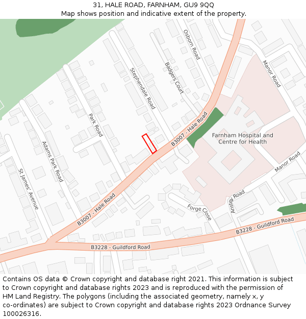 31, HALE ROAD, FARNHAM, GU9 9QQ: Location map and indicative extent of plot