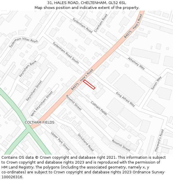 31, HALES ROAD, CHELTENHAM, GL52 6SL: Location map and indicative extent of plot