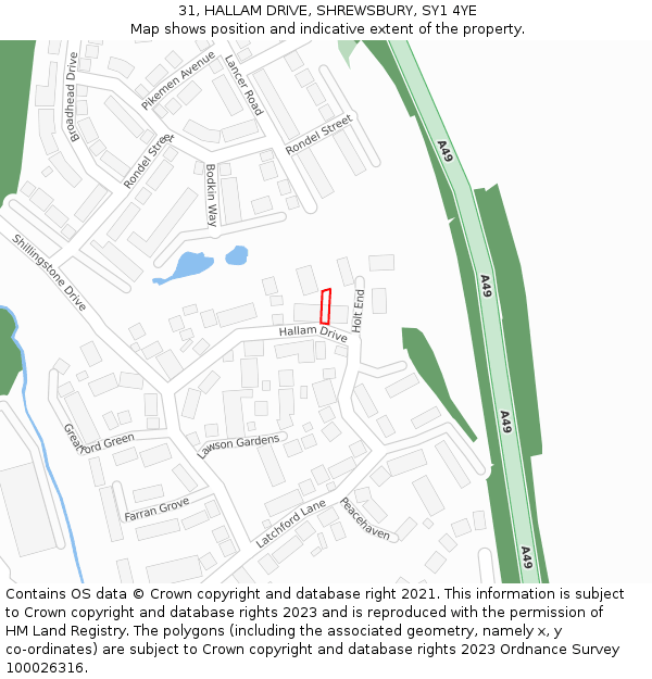 31, HALLAM DRIVE, SHREWSBURY, SY1 4YE: Location map and indicative extent of plot