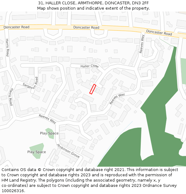 31, HALLER CLOSE, ARMTHORPE, DONCASTER, DN3 2FF: Location map and indicative extent of plot