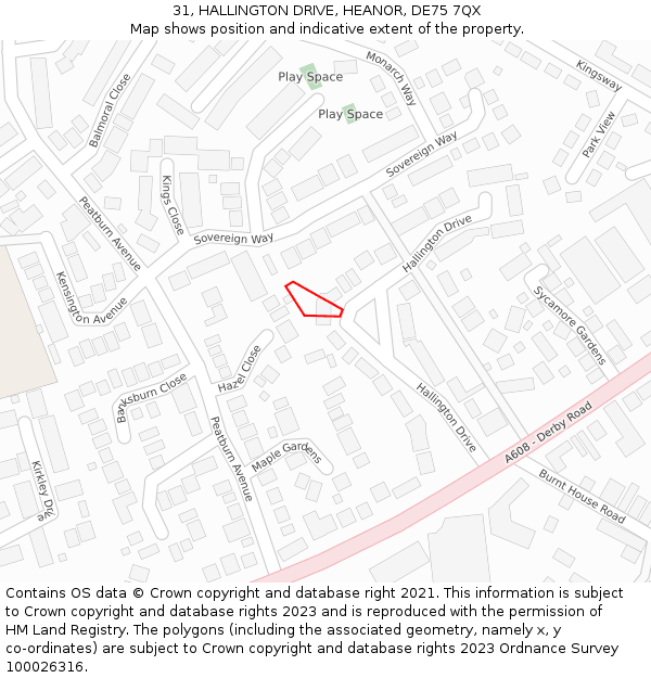 31, HALLINGTON DRIVE, HEANOR, DE75 7QX: Location map and indicative extent of plot