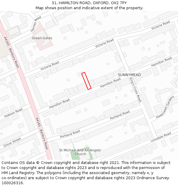 31, HAMILTON ROAD, OXFORD, OX2 7PY: Location map and indicative extent of plot