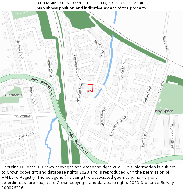 31, HAMMERTON DRIVE, HELLIFIELD, SKIPTON, BD23 4LZ: Location map and indicative extent of plot