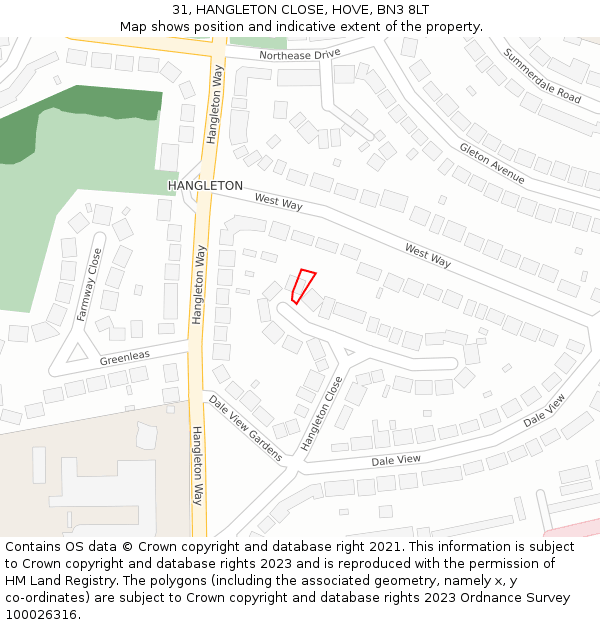 31, HANGLETON CLOSE, HOVE, BN3 8LT: Location map and indicative extent of plot