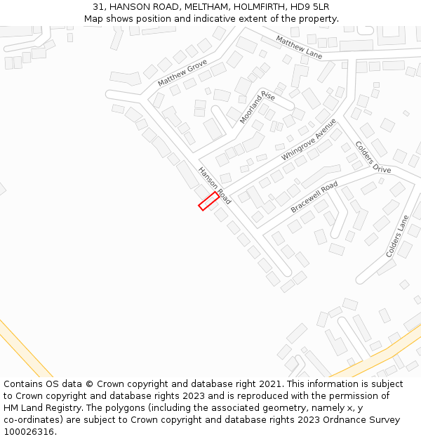 31, HANSON ROAD, MELTHAM, HOLMFIRTH, HD9 5LR: Location map and indicative extent of plot