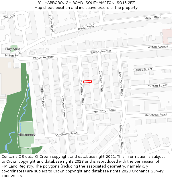 31, HARBOROUGH ROAD, SOUTHAMPTON, SO15 2FZ: Location map and indicative extent of plot