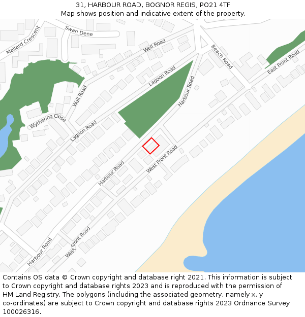 31, HARBOUR ROAD, BOGNOR REGIS, PO21 4TF: Location map and indicative extent of plot