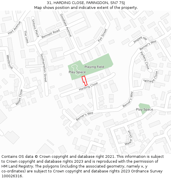 31, HARDING CLOSE, FARINGDON, SN7 7SJ: Location map and indicative extent of plot