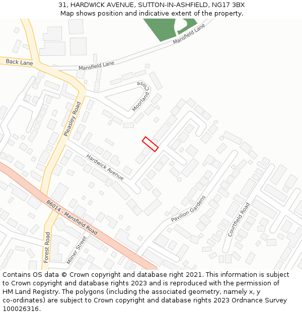 31, HARDWICK AVENUE, SUTTON-IN-ASHFIELD, NG17 3BX: Location map and indicative extent of plot