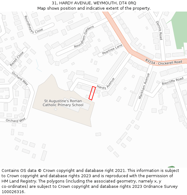 31, HARDY AVENUE, WEYMOUTH, DT4 0RQ: Location map and indicative extent of plot