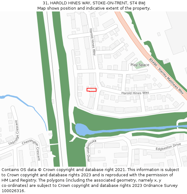 31, HAROLD HINES WAY, STOKE-ON-TRENT, ST4 8WJ: Location map and indicative extent of plot