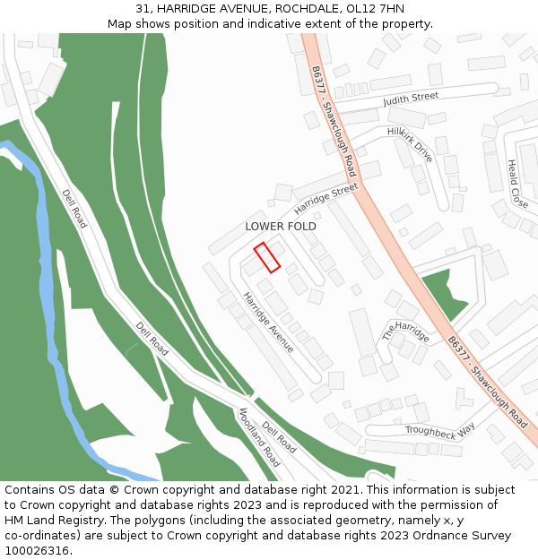 31, HARRIDGE AVENUE, ROCHDALE, OL12 7HN: Location map and indicative extent of plot