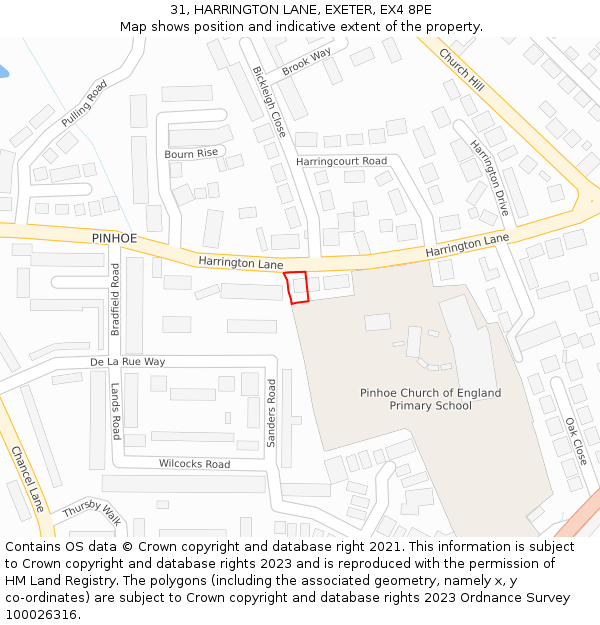 31, HARRINGTON LANE, EXETER, EX4 8PE: Location map and indicative extent of plot