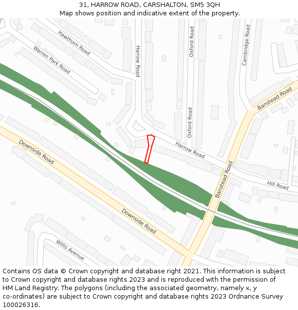 31, HARROW ROAD, CARSHALTON, SM5 3QH: Location map and indicative extent of plot