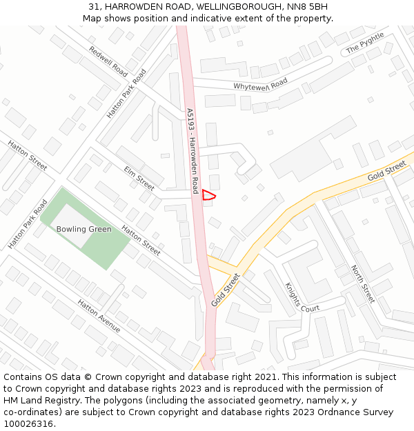 31, HARROWDEN ROAD, WELLINGBOROUGH, NN8 5BH: Location map and indicative extent of plot