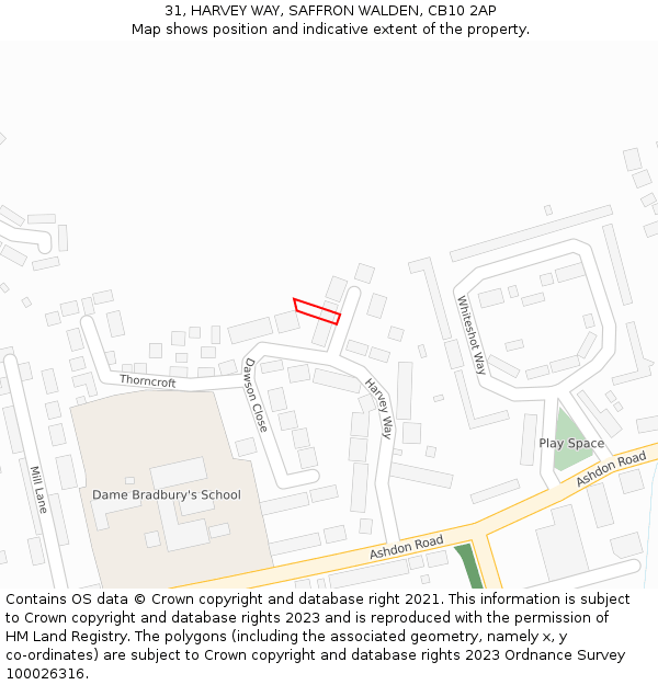 31, HARVEY WAY, SAFFRON WALDEN, CB10 2AP: Location map and indicative extent of plot