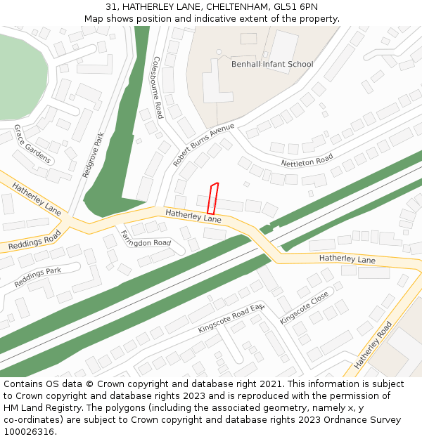 31, HATHERLEY LANE, CHELTENHAM, GL51 6PN: Location map and indicative extent of plot