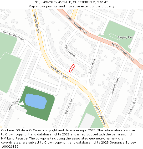 31, HAWKSLEY AVENUE, CHESTERFIELD, S40 4TJ: Location map and indicative extent of plot