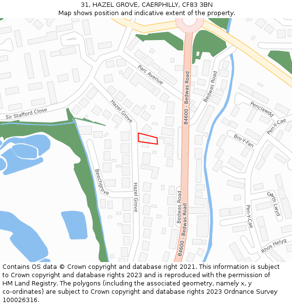 31, HAZEL GROVE, CAERPHILLY, CF83 3BN: Location map and indicative extent of plot