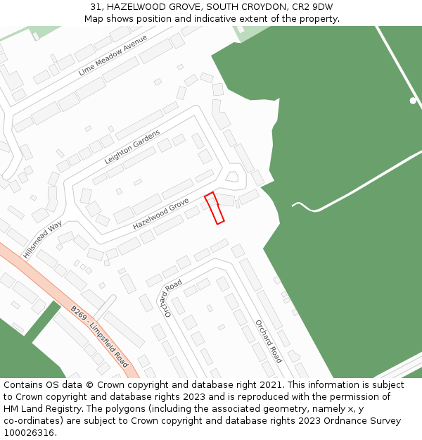 31, HAZELWOOD GROVE, SOUTH CROYDON, CR2 9DW: Location map and indicative extent of plot