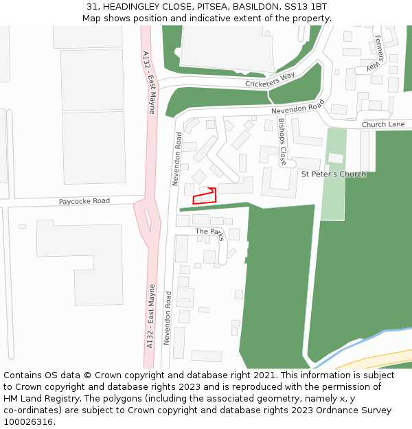 31, HEADINGLEY CLOSE, PITSEA, BASILDON, SS13 1BT: Location map and indicative extent of plot