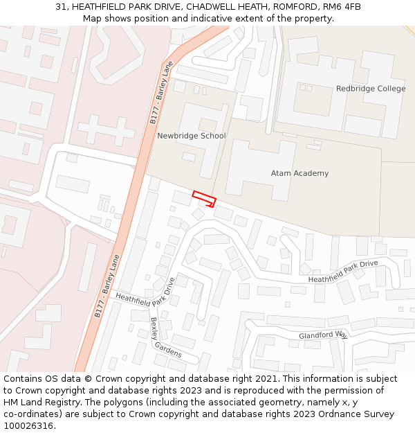 31, HEATHFIELD PARK DRIVE, CHADWELL HEATH, ROMFORD, RM6 4FB: Location map and indicative extent of plot