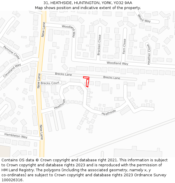 31, HEATHSIDE, HUNTINGTON, YORK, YO32 9AA: Location map and indicative extent of plot