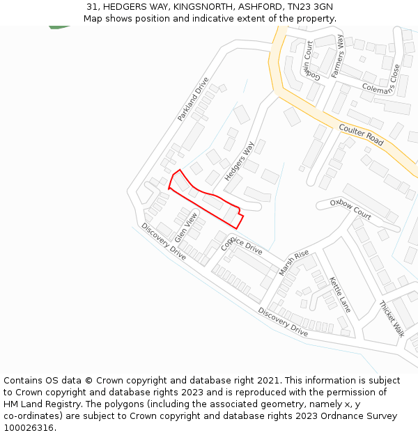 31, HEDGERS WAY, KINGSNORTH, ASHFORD, TN23 3GN: Location map and indicative extent of plot