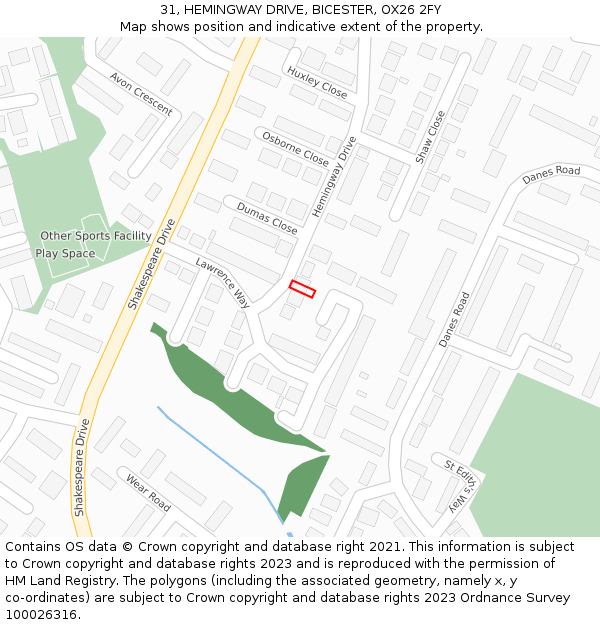 31, HEMINGWAY DRIVE, BICESTER, OX26 2FY: Location map and indicative extent of plot