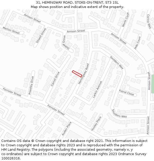 31, HEMINGWAY ROAD, STOKE-ON-TRENT, ST3 1SL: Location map and indicative extent of plot