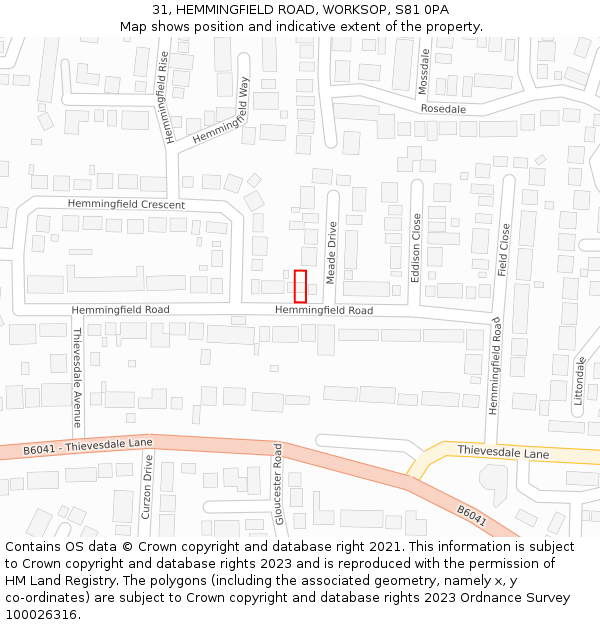 31, HEMMINGFIELD ROAD, WORKSOP, S81 0PA: Location map and indicative extent of plot